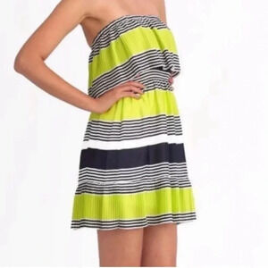 Max & Cleo strapless party dress striped bright off shoulder party dress NWOT